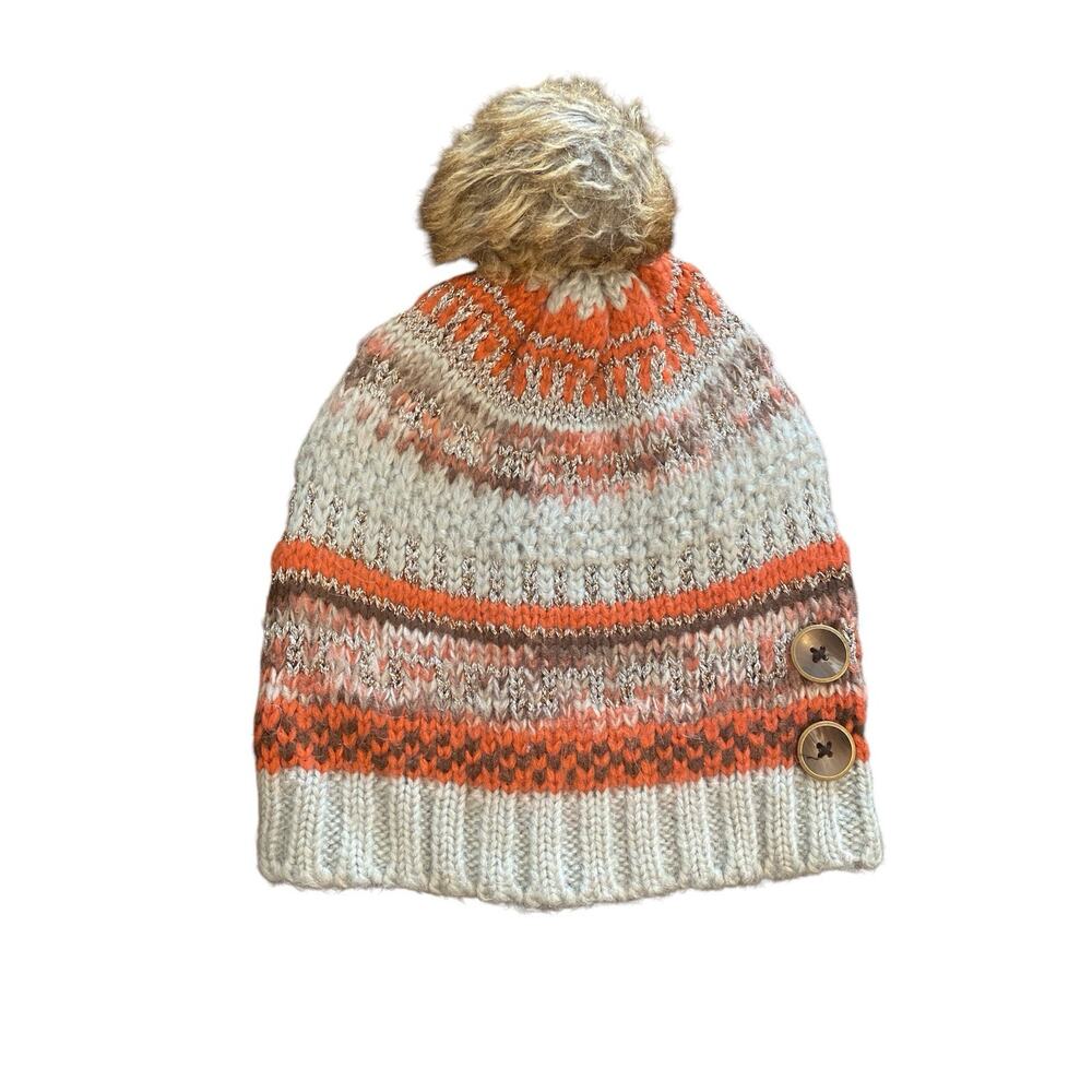 Simply Noelle Beanie Adult One Size Acrylic Polyester Buttons Ski Pom Pom Cap
